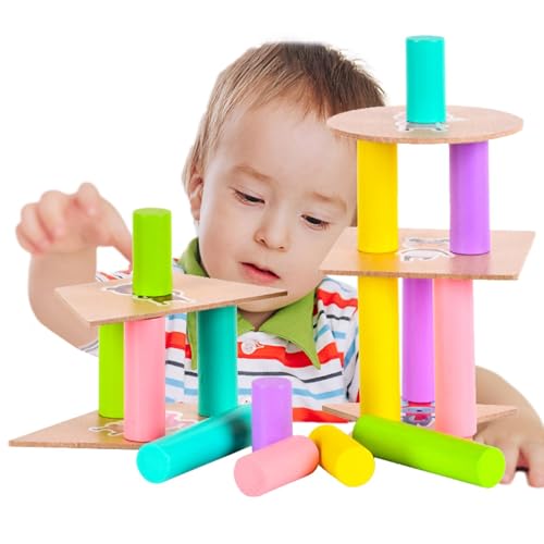 Stapelbare Zylinderblock, Zylinderblock, Holzbausteine, bunte Holzbausteine, Aktivitätsspielzeug für Jungen und Mädchen ab 3 Jahren, Spielzeug für motorische Fähigkeiten, Spielen von Generic