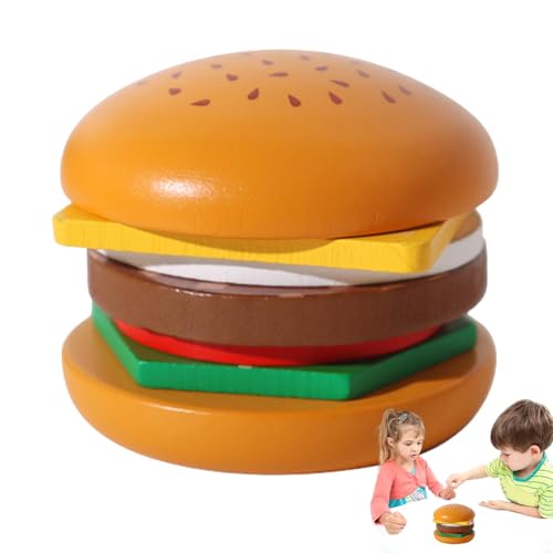 Stapelbares Spielzeug für Hamburger aus Holz, stapelbares Spielzeug für Brötchen mit Hamburger aus Holz, gefälschtes Spielzeug für Brötchen mit Hamburger für Kinder - Essbares Spielzeug für Kinder von von Generic