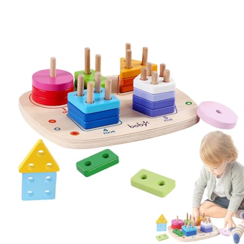 Stapelbares Spielzeug zur Sortierung aus Holz, Farberkennungsblöcke für Formen | Sortierte stapelbare Puzzles in Holzform, Lernspielzeug mit glatten Kanten für Outdoor, Zuhause, Eco Stapelbares Spielzeug zur Sortierung aus Holz, Farberkennungsblöcke für Formen | Sortierte stapelbare Puzzles in Holzform, Lernspielzeug mit glatten Kanten für Outdoor, Zuhause, Eco von Generic