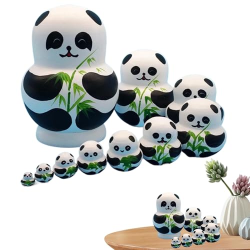 Stapelpuppen aus Holz, Spielzeug für Panda-Puppen, tolle Verarbeitung, 10 pädagogische Nestpuppen, schöne Heimdekoration für Weihnachten, Neujahr, Hallow von Generic