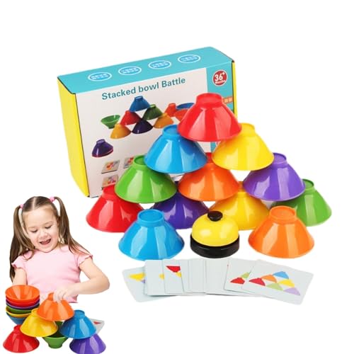 Stapelschüssel-Spielzeug, Stapelschüsseln für Kinder,Regenbogen-Stapelspielzeug - Puzzlespiel, 6 Stapelschalen mit Glocke, 25 Karten, Stapelspielzeug, Regenbogen-Stapelspiel für Mädchen und von Generic
