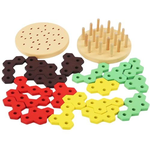 Stapelspielzeug aus Holz, Bausteine aus Holz | Hexagonal Hamburger Stacking Blocks Building Toy | Vorschule Puzzle-Brettspiel für frühes Lernen von Generic