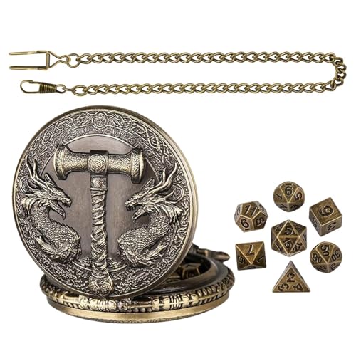 Steampunk Dice - Pocket Watch Dice Set, Gothic Rollenspiele Brettspiele | Einzigartige Metall Polyedrische Würfel Mit Vintage Pocket Watch Shell Hülle, Metallpolyedrischwürfel Set Für Erwachse von Generic
