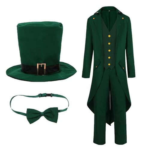 Steampunk Herren Frack Set, Grün Gothic Jacke Herren Lang Inkl. Hut Fliege Hose Mittelalter Mantel mit Knöpft Elegant Tuxedo Viktorianische Hof Performance-Kleidung Theater Cosplay Halloween Kostüm Steampunk Herren Frack Set, Grün Gothic Jacke Herren Lang Inkl. Hut Fliege Hose Mittelalter Mantel mit Knöpft Elegant Tuxedo Viktorianische Hof Performance-Kleidung Theater Cosplay Halloween Kostüm von Generic