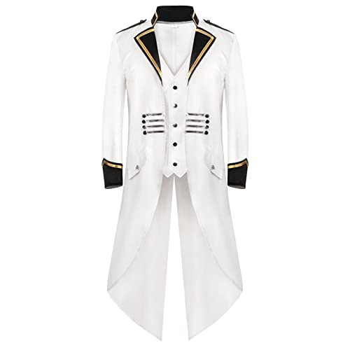 Steampunk Herren Jacke - Gothic Frack Herren Lang Mode Weiß Mantel Stehkragen Retro Mittelalter Gehrock Viktorianische Hof Elegant Tuxedo Theater Performance-Kleidung Halloween Kostüm Steampunk Herren Jacke - Gothic Frack Herren Lang Mode Weiß Mantel Stehkragen Retro Mittelalter Gehrock Viktorianische Hof Elegant Tuxedo Theater Performance-Kleidung Halloween Kostüm von Generic