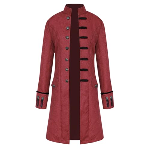 Steampunk Herren Jacke - Klassisch Gothic Mantel Herren Lang Rot Mittelalter Mantel mit Knöpft Retro Viktorianische Hof Gehrock Elegant Theater Vampir Kleidung Cosplay Halloween Kostüm von Generic