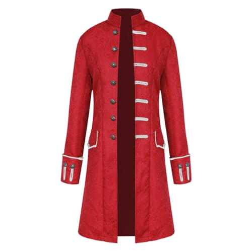 Steampunk Herren Jacke - Klassisch Gothic Mantel Herren Lang Rot Mittelalter Mantel mit Knöpft Retro Viktorianische Hof Gehrock Elegant Theater Vampir Kleidung Cosplay Halloween Kostüm von Generic