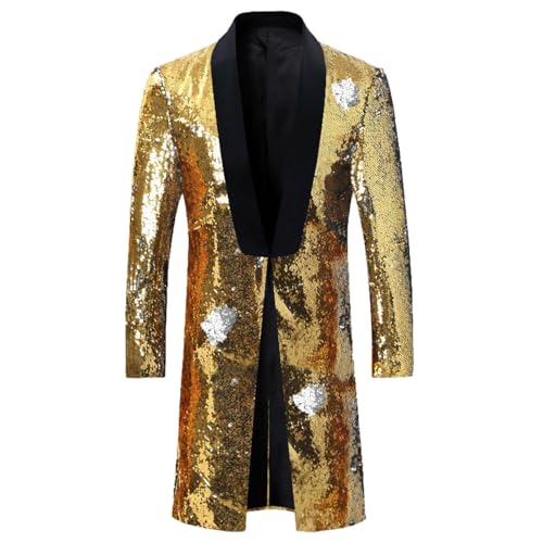 Steampunk Herren Jacke Pailletten, Gothic Mantel Herren Lang, Schwarz Loose Mittelalter Glitzerjacke Viktorianische Hof Gehrock Retro Mittelalter Uniform Elegant Vampir Kleidung Halloween Kostüm von Generic