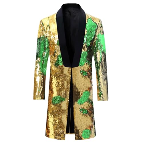 Steampunk Herren Jacke Pailletten, Gothic Mantel Herren Lang, Schwarz Loose Mittelalter Glitzerjacke Viktorianischen Hof Gehrock Retro Mittelalter Uniform Elegant Vampir Kleidung Halloween Outfit von Generic