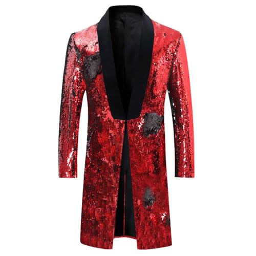 Steampunk Herren Jacke Pailletten - Gothic Mantel Herren Lang Schwarz Loose Mittelalter Glitzerjacke Viktorianische Hof Gehrock Retro Mittelalter Uniform Elegant Vampir Kleidung Halloween Kostüm von Generic