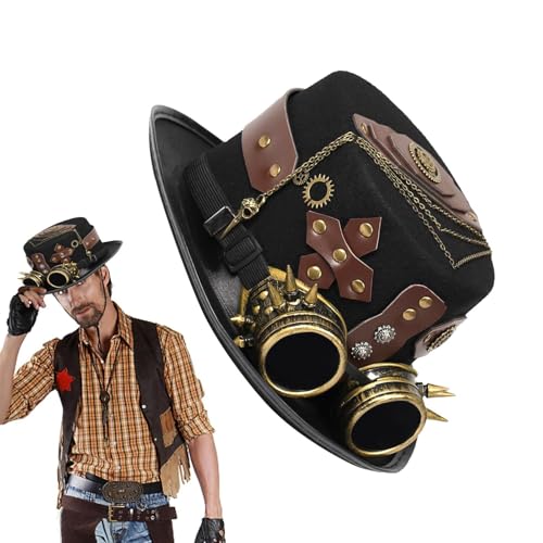 Steampunk Hüte mit Brille, Steampunk Hüte für Herren, Kostüm Kopfbedeckung, Halloween-Hut mit abnehmbarer Brille - Steampunk, für Verkleidung für Erwachsene, Männer und Frauen von Generic