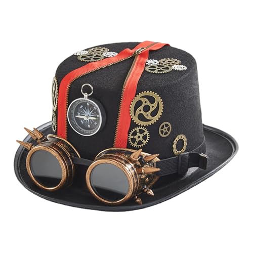 Steampunk Hüte mit Brille - Vintage Cosplay Gothic Zubehör | Zylinderhut, industrielle Fantasiemütze für Männer Damenkostüme, Halloween-Partys, Fotoshootings Steampunk Hüte mit Brille - Vintage Cosplay Gothic Zubehör | Zylinderhut, industrielle Fantasiemütze für Männer Damenkostüme, Halloween-Partys, Fotoshootings von Generic