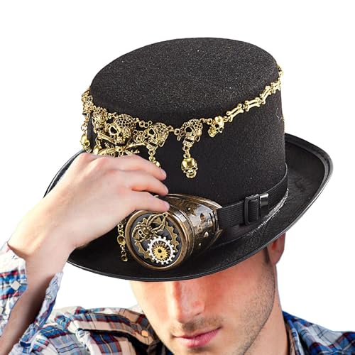Steampunk-Hut, Gothic-Hut, Uni-Kappe mit abnehmbarer Brille, Halloween-Hut mit Totenkopf-Kette, Cosplay-Kostüm-Zubehör von Generic