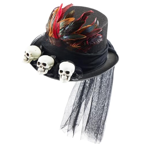 Steampunk Hut Herren | Steam Punk Top Hut Für Männer - Halloween Frauen Männer Kopfbedeckung, Halloween Kostüm Cosplay, Schädel, Federn, Schwarzes Mesh Für Kopfumfang 56-58cm Steampunk Hut Herren | Steam Punk Top Hut Für Männer - Halloween Frauen Männer Kopfbedeckung, Halloween Kostüm Cosplay, Schädel, Federn, Schwarzes Mesh Für Kopfumfang 56-58cm von Generic