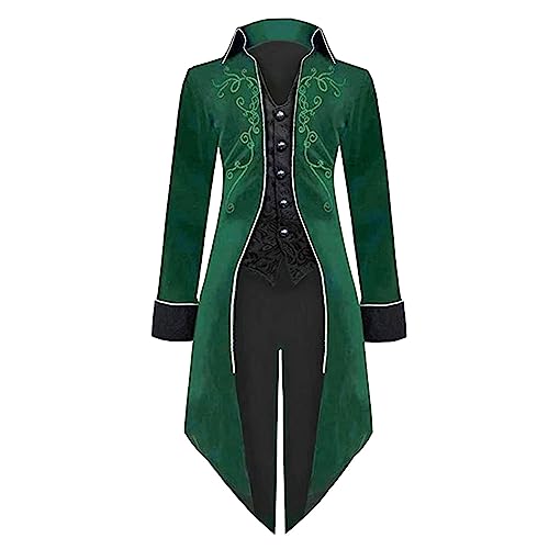Steampunk Jacke Herren Große Größen - Gothic Frack Herren Lang Klassisch Schwarz Mantel Mittelalter Gehrock Viktorianische Hof Anzugweste Elegant Tuxedo Vampir Kleidung Halloween Kostüm S-5XL von Generic
