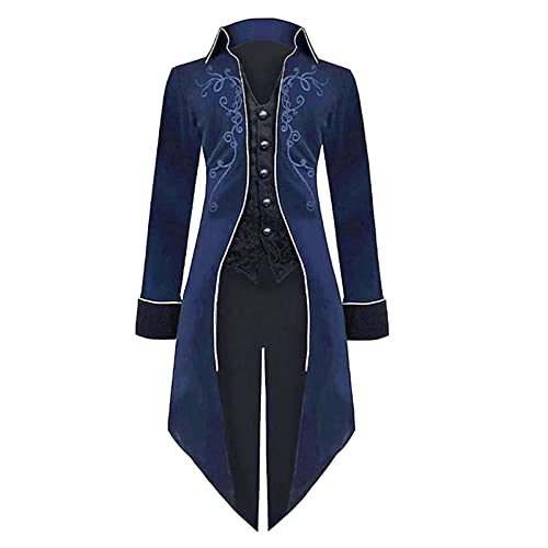 Steampunk Jacke Herren Große Größen - Gothic Frack Herren Lang Klassisch Schwarz Mantel Mittelalter Gehrock Viktorianische Hof Anzugweste Elegant Tuxedo Vampir Kleidung Halloween Kostüm S-5XL von Generic