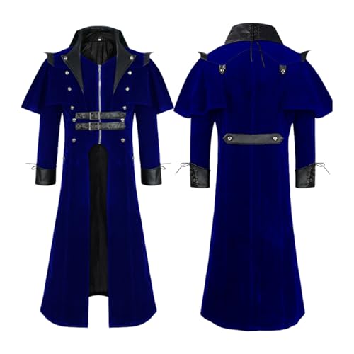 Steampunk Jacke Herren Klassisch, Gothic Mantel Herren Lang, Schwarz Mittelalter Jacke mit Reißverschluss Retro Viktorianischen Hof Gehrock Piraten Vampir Cosplay Cosplay Halloween Outfit von Generic