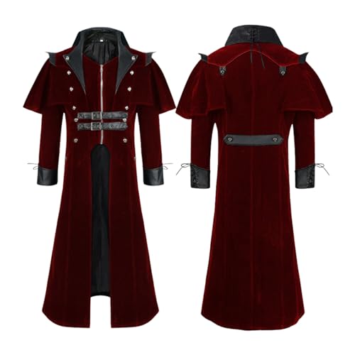 Steampunk Jacke Herren Klassisch - Gothic Mantel Herren Lang Schwarz Mittelalter Jacke mit Reißverschluss Retro Viktorianische Hof Gehrock Piraten Vampir Cosplay Cosplay Halloween Kostüm von Generic