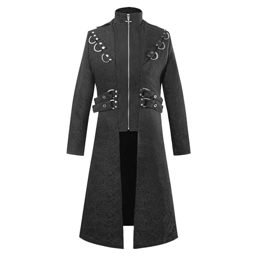 Steampunk Jacke Herren mit Reißverschluss - Gothic Mantel Herren Lang Schwarz Mittelalter Frack Retro Viktorianische Hof Gehrock Elegant Trenchcoat Theater Kleidung Cosplay Halloween Kostüm von Generic