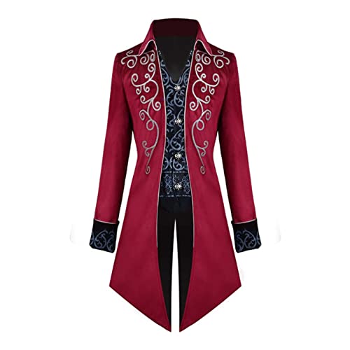 Steampunk Kostüm Herren - Gothic Frack Herren Midi Klassisch Rot Mittelalter Mantel mit Knöpft Elegant Tuxedo Viktorianische Hof Jacke Jacquard Theater Cosplay Kleidung Halloween Kostüm Steampunk Kostüm Herren - Gothic Frack Herren Midi Klassisch Rot Mittelalter Mantel mit Knöpft Elegant Tuxedo Viktorianische Hof Jacke Jacquard Theater Cosplay Kleidung Halloween Kostüm von Generic