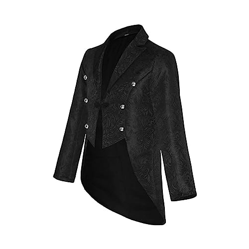 Steampunk Kostüm Herren - Gothic Frack Herren Midi Mode Schwarz Mantel Jacquard Viktorianische Hof Gehrock Retro Mittelalter Tuxedo Elegant Jacke Vampir Cosplay Kleidung Halloween Kostüm von Generic