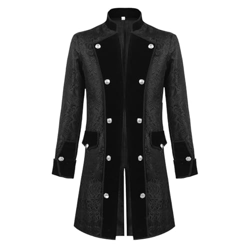 Steampunk Kostüm Herren Gothic Mantel Herren Lang Schwarz Mittelalterliches Frack Zweireihig Retro Viktorianischen Palast Gehrock Uniform Theater Kleidung Piraten Vampir Cosplay Halloween Outfit von Generic