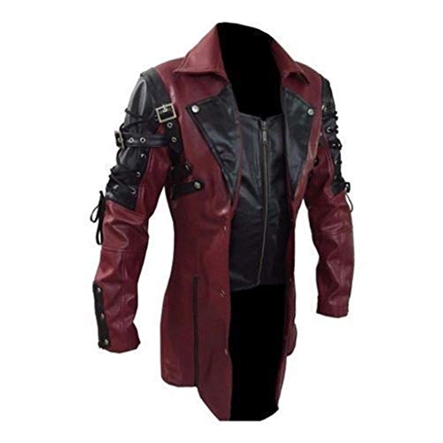 Steampunk Lederjacke Herren, Vintage Motorrad Jacke Herren Loose, Gothic Biker Ledermantel Mittelalter Übergangsjacke Viktorianischenn Hof Trenchcoats Kunstlederjacke Bikerjacke Halloween Outfit von Generic