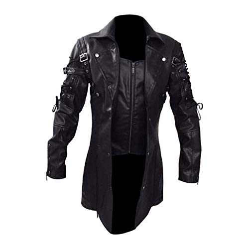 Steampunk Lederjacke Herren - Vintage Motorrad Jacke Herren Loose Gothic Biker Ledermantel Mittelalter Übergangsjacke Viktorianische Hof Trenchcoats Kunstlederjacke Bikerjacke Karneval Halloween von Generic