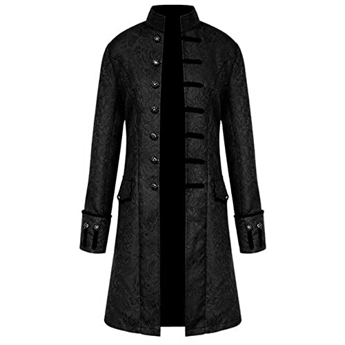 Steampunk Mantel Herren - Gothic Jacke Herren Midi Klassisch Schwarz Mittelalter Trenchcoat mit Knöpft Viktorianische Hof Gehrock Mode Uniform Elegant Performance-Kleidung Halloween Kostüm von Generic