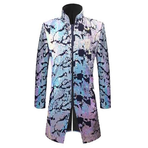 Steampunk Mantel Herren Pailletten, Gothic Jacke Herren Midi, Mittelalter Glitzerjacke Viktorianische Hof Gehrock Glitzer Anzug Retro Mittelalter Uniform Elegant Performance-Kleidung Halloween Kostüm von Generic