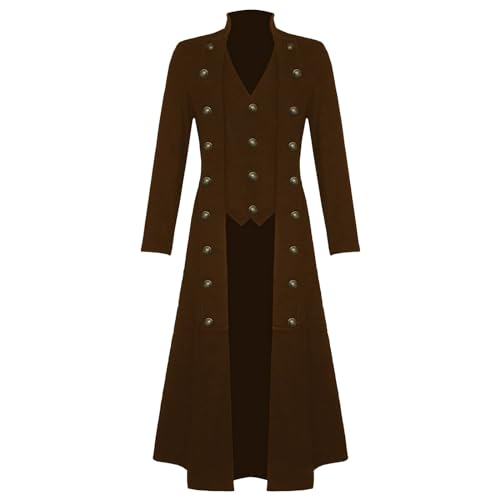 Steampunk Mantel Herren Zweireihig Gothic Trenchcoat Herren Lang Schwarz Mittelalterliches Jacke Viktorianischen Palast Gehrock Retro Cosplay Uniform Elegant Performance-Kleidung Halloween Outfit von Generic