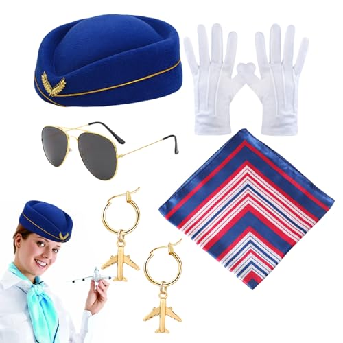 Stewardess-Kostüm für Erwachsene, Stewardess-Kostüm für Damen, Stewardess-Zubehör-Set Stewardess-Kostüm für Erwachsene, Stewardess-Kostüm für Damen, Stewardess-Zubehör-Set von Generic