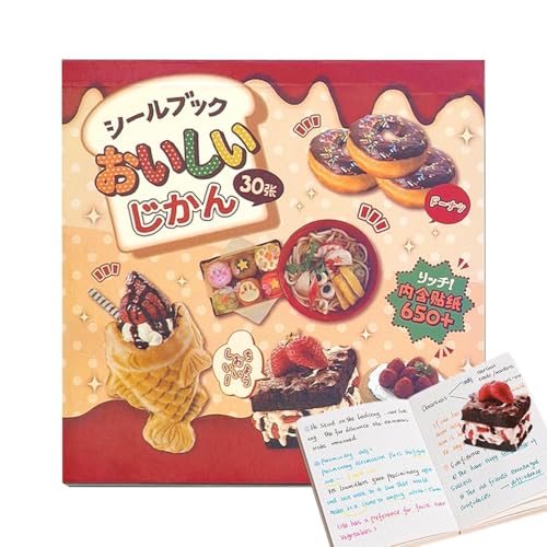 Sticker-Aktivitätsbuch – Cartoon-Lebensmittelaufkleber, köstliche Lebensmittelaufkleber | Stilvoller Laptop-Aufkleber für Erwachsene und Teenager, buntes gestanztes Stickerbuch mit antikem Essen, krea von Generic