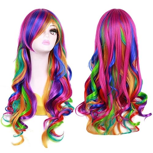 Stilvolle Lange wellige Regenbogen Perücke lockiges Kostüm Bunte Perücke für Frauen und Mädchen Anime Kostüm Halloween Cosplay. Stilvolle Lange wellige Regenbogen Perücke lockiges Kostüm Bunte Perücke für Frauen und Mädchen Anime Kostüm Halloween Cosplay. von Generic