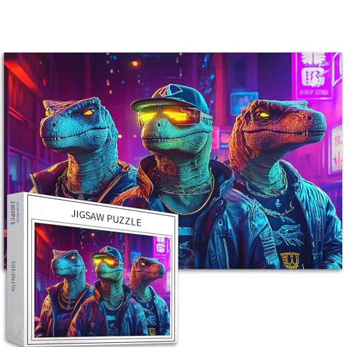 Street Style Dinosaurier Puzzle 1000 Teile für Erwachsene Gangster-Stil Kunst Puzzle Bunte DIY Puzzles für Heimdekoration, Geschenke, Familienpuzzle, perfekt für Spieleabende, 70 × 50 cm von Generic