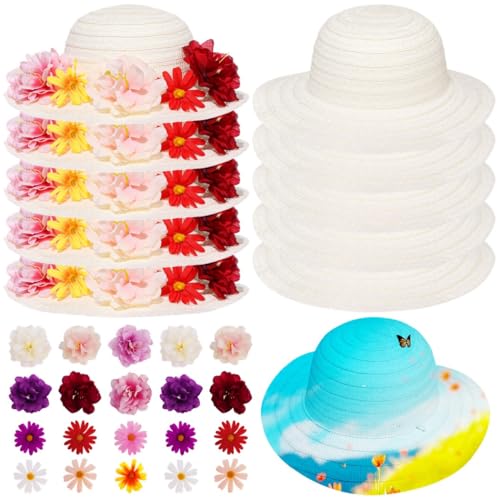 Strohhüte zum Selbermachen mit 60 künstlichen Seidenblumen, personalisierbares Teeparty-Zubehör, kreatives Bastelset für Partys, Hochzeiten und Verkleidungen, 10 Stück Strohhüte zum Selbermachen mit 60 künstlichen Seidenblumen, personalisierbares Teeparty-Zubehör, kreatives Bastelset für Partys, Hochzeiten und Verkleidungen, 10 Stück von Generic