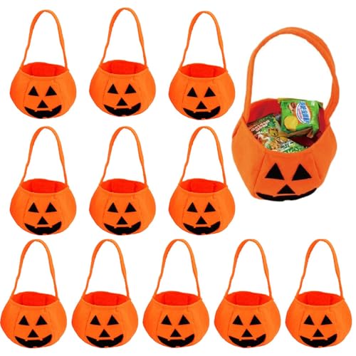 -Süßigkeitstüten – 12 Halloween-Leckerli-Tüten, Süßigkeitentüten mit Griff | Süßigkeitenhalter aus Vliesstoff, Halloween-Partygeschenke von Generic