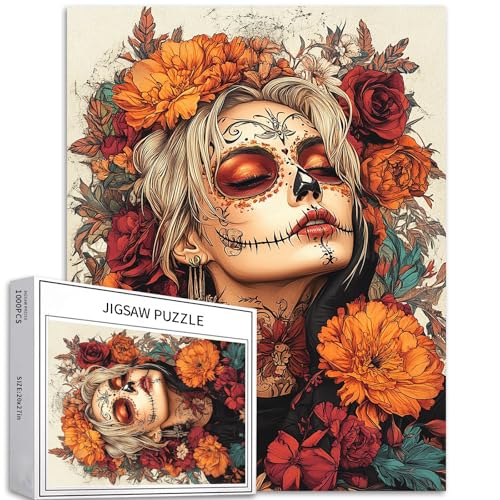 Sugar Skull Flower Art Puzzle, 1000 Teile, 50 x 70 cm, für Erwachsene, Teenager, Heimdekoration, Geschenk, anspruchsvolle Familienaktivitäten, Spiele, bunt, Bastelpuzzle für Heimdekoration, Geschenke Sugar Skull Flower Art Puzzle, 1000 Teile, 50 x 70 cm, für Erwachsene, Teenager, Heimdekoration, Geschenk, anspruchsvolle Familienaktivitäten, Spiele, bunt, Bastelpuzzle für Heimdekoration, Geschenke von Generic