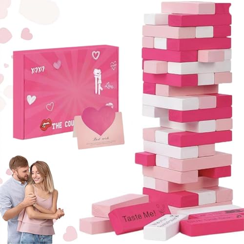 Super Naughty Block Tower Spiel, Valentine Tumbling Tower Stapelblöcke, Spiel, verspielte Paaraktivitäten & Date-Nacht-Ideen, hölzerne Date-Nacht-Spiele, Nacht-Party-Spiel, mit Box und Karte, 54 Stück Super Naughty Block Tower Spiel, Valentine Tumbling Tower Stapelblöcke, Spiel, verspielte Paaraktivitäten & Date-Nacht-Ideen, hölzerne Date-Nacht-Spiele, Nacht-Party-Spiel, mit Box und Karte, 54 Stück von Generic