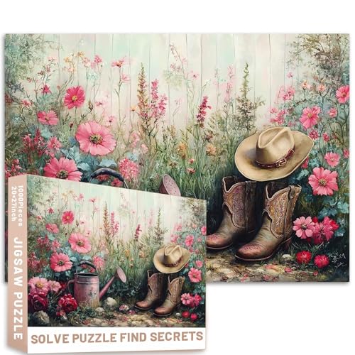 Surreales Vintage-Puzzle, 1000 Teile, Cowboystiefel, Gießkanne, Pastell-Wildblumen, Ölkunst, anspruchsvolle Familienaktivitäten, Spiele, buntes Bastelpuzzle für Heimdekoration, Geschenke Surreales Vintage-Puzzle, 1000 Teile, Cowboystiefel, Gießkanne, Pastell-Wildblumen, Ölkunst, anspruchsvolle Familienaktivitäten, Spiele, buntes Bastelpuzzle für Heimdekoration, Geschenke von Generic