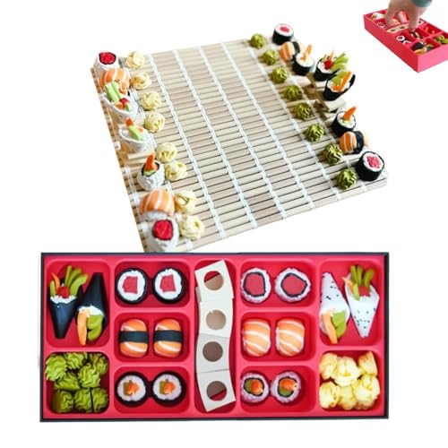 Sushi Chess - Das Schachspiel mit Sushi-Thema, Sushi-Matten-Schachbrett, 2026 neues 3D-gedrucktes Schachspiel, Sushi-Roller-Schachfiguren, Strategiespiel for Erwachsene von Generic