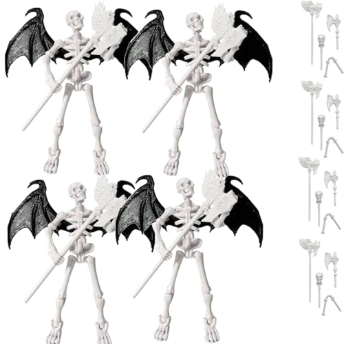 T13 Skeleton Warrior Action Figure - 13.0 cm Movable Articulated Human Skeleton Model with Accessory, Collectible Anime & Game Character for Display, Paintable Desktop Decor (4pcs) von Generic