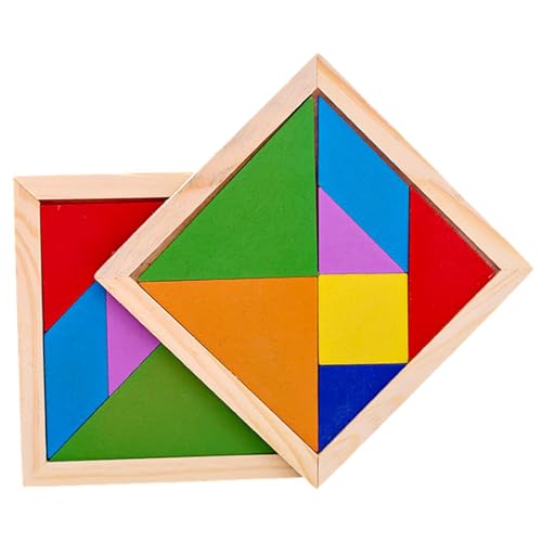 Tangram Set - 7 Teile Traditionelles Holzhirnspiel | Lebendiges Lernen Gegenwärtige Mind Herausforderung montessorii Geometriefliesen, Kognitive Formpassungsspielzeug Für Kinder, Erwachsene Spaß von Generic