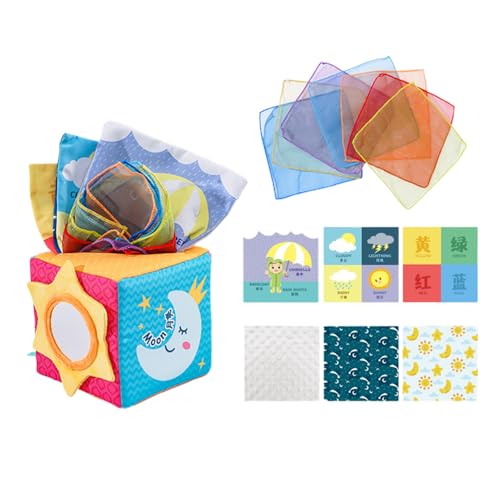 Taschentuchbox-Spielzeug, Seidenpapier-Box-Spielzeug, sensorische Seidenschals aus Knitterpapier, Spielzeug – Aktivitäten für die frühe Entwicklung von 0 bis 2 Jahren, Lernspielzeug, Werkzeug von Generic