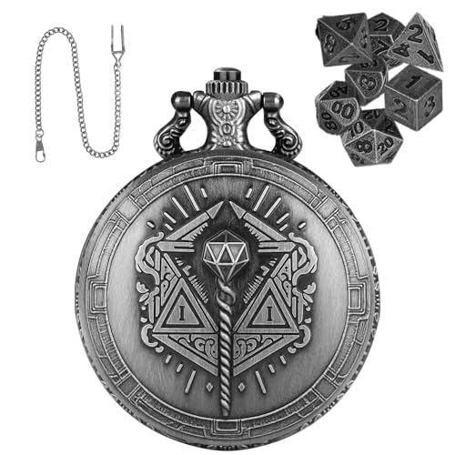 Taschenuhr Würfel, kleine Würfel Set | Tragbare Würfel Set Würfel Spielzeug mit Taschenuhr Skala,Steampunk Brettspiel 7 Stück Metallwürfel Kleine Würfel Zubehör von Generic
