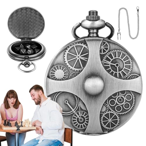 Taschenuhr mit Würfeln, polyedrische Würfelspiel aus Metall, Würfel mit Halskette, tragbares Steampunk-Würfelspiel für Spieler, Brettspiele, Rollenspiele von Generic