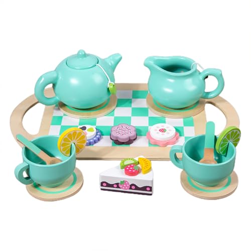 Tee -Set Für Kleine Mädchen, Teezeit Spielzeug Playset | Küchenspielzeug Mit Tassen & Löffel, Bildungsspielzeug Holzspiele Tee -Set Für Vorschullernen, Spielen Von Küchenzubehör Spielen von Generic