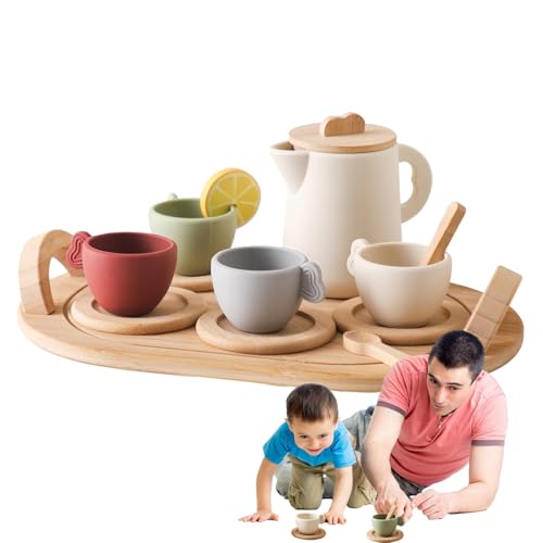 Teeset aus Holz - Holzteeset für Mädchen, Holzteeset für Fiktion Spiele | Holzsimulationsspiel-Set, reiche und farbenfrohe Indoor-Aktivitäten, Prinzessin für Teestunde, von Generic