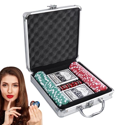 Texas Hold'em Pokerchip Spiel - Pokerchip zählen, sicheres Pokerchip Spiel | Leichtes Pokerchip Spiel mit Aluminiumetui Pokerchips Spiel Pokerchips Spielkarten Club Leicht J von Generic