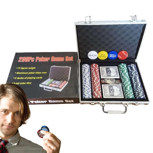 Texas Hold'em Pokerchips-Set – Professionelles Pokerchips-Set | Texas Hold'em Pokerchips-Set mit Aluminiumetui Blackjack Card Club von Generic